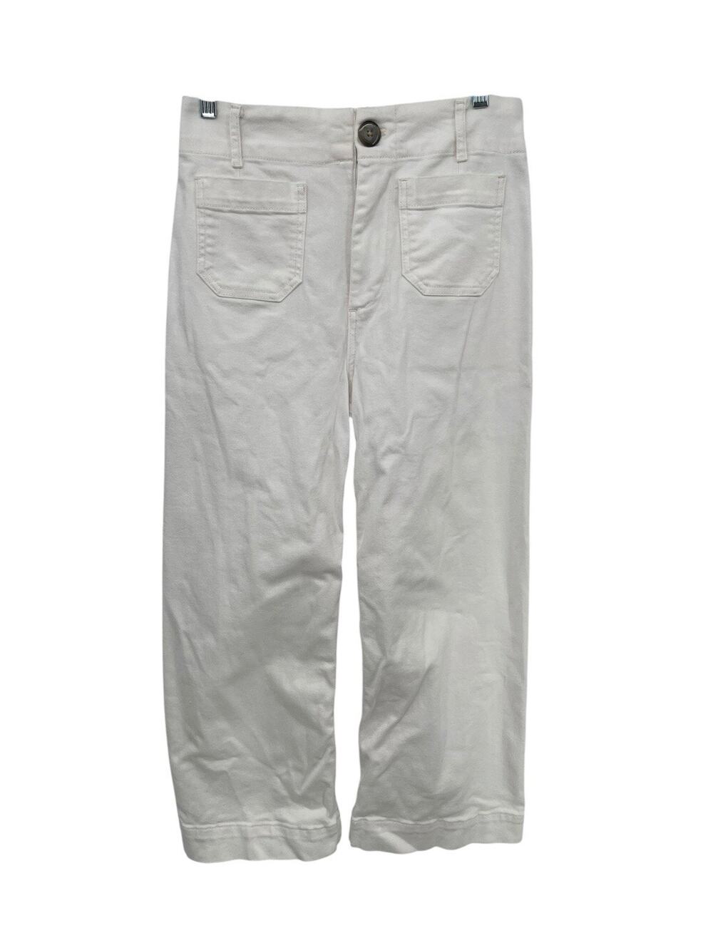 Maeve Anthropologie The Colette Pants Wide Leg Cropped White Denim Size 28